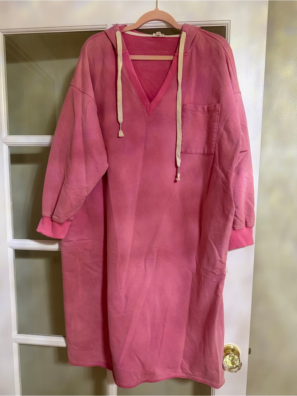 POL Oversized Pink Hooded Sweatshirt Dress with Pockets